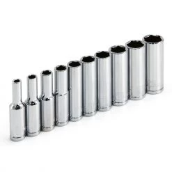 Promo ⭐ Powerbuilt 10 Piece 1/4 Inch Drive Metric 6 Point Deep Socket Set - 640538 ⭐