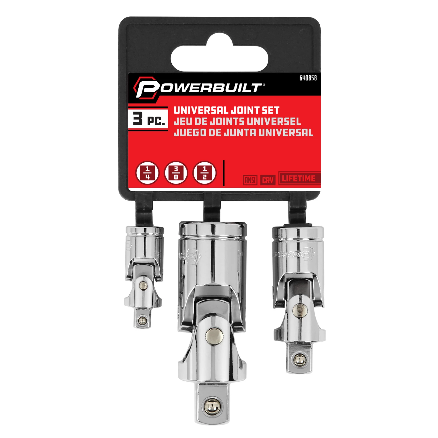 New ⭐ Powerbuilt 3 Pc. Universal Joint Set, 1/4 in., 3/8 in., and 1/2 in. Drive ✔️ - Image 5