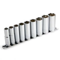 Deals 🌟 Powerbuilt 9 Pc. 3/8 in. Drive Deep Wall SAE Socket Set, Socket Rail - 641717 🔔