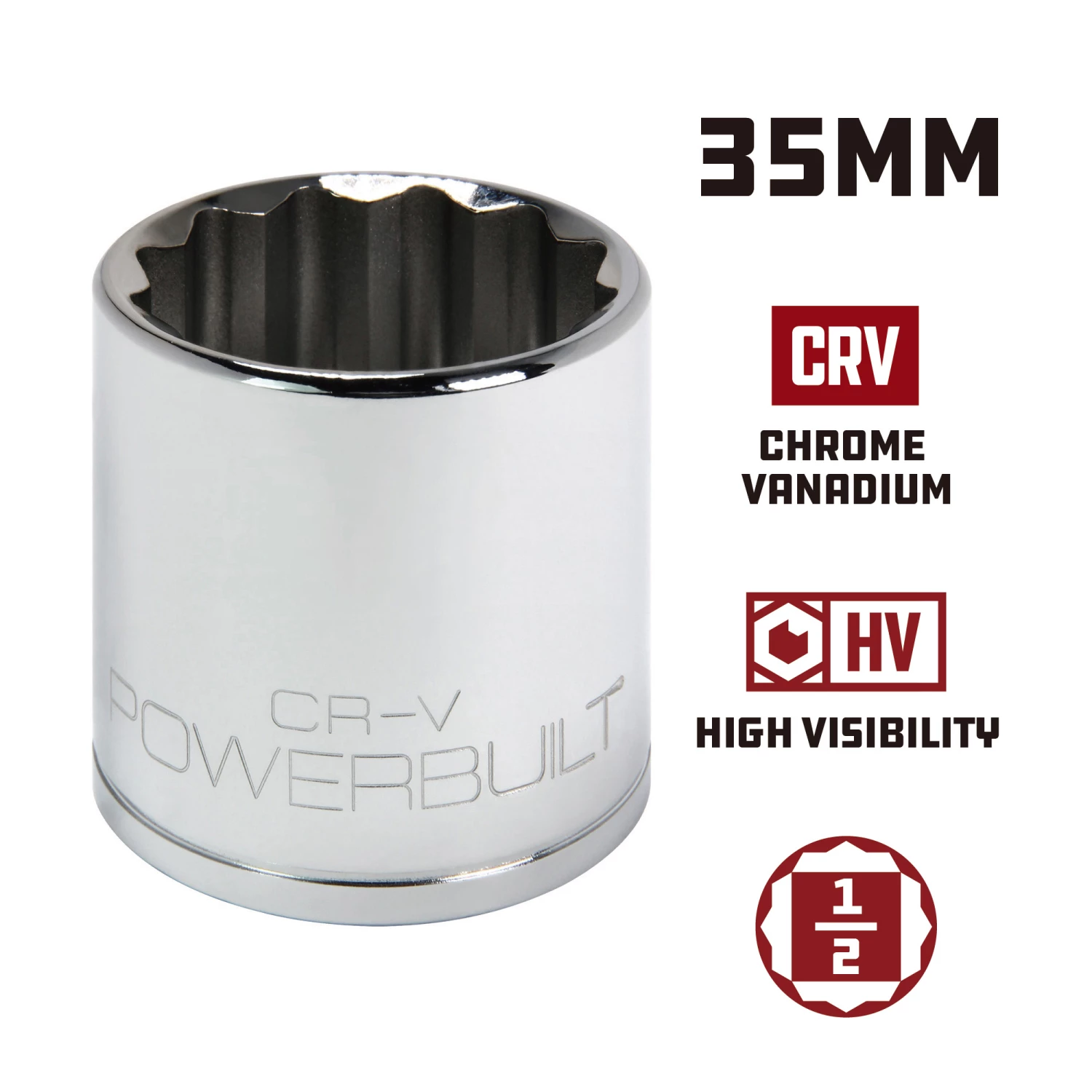 Best Sale ❤️ Powerbuilt 1/2 Inch Drive x 35 MM 12 Point Shallow Socket - 642027 💯 - Image 2