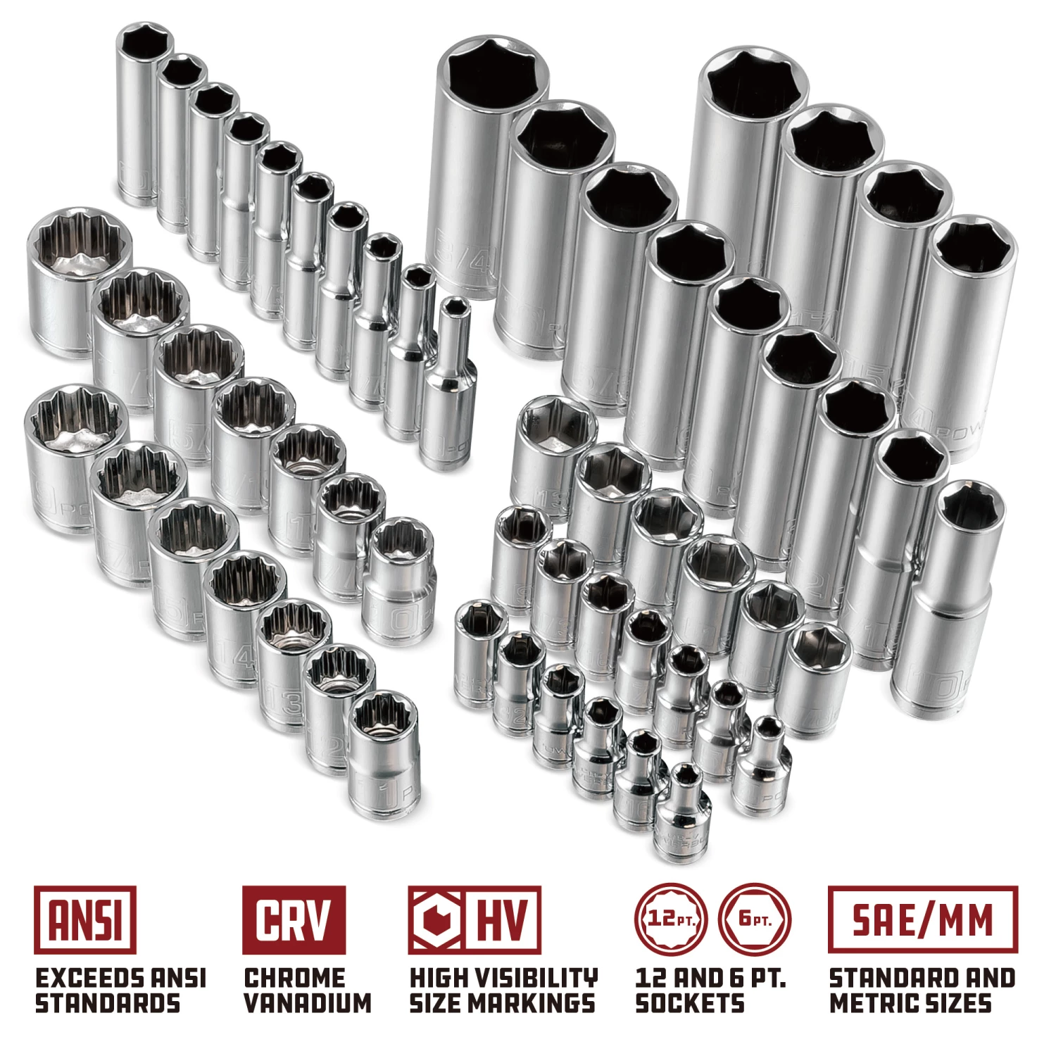 New 🔥 Powerbuilt 80 Pc.1/4 in. & 3/8 in. Dr. SAE & Metric Mechanics Tool Set - 642452 👏 - Image 3