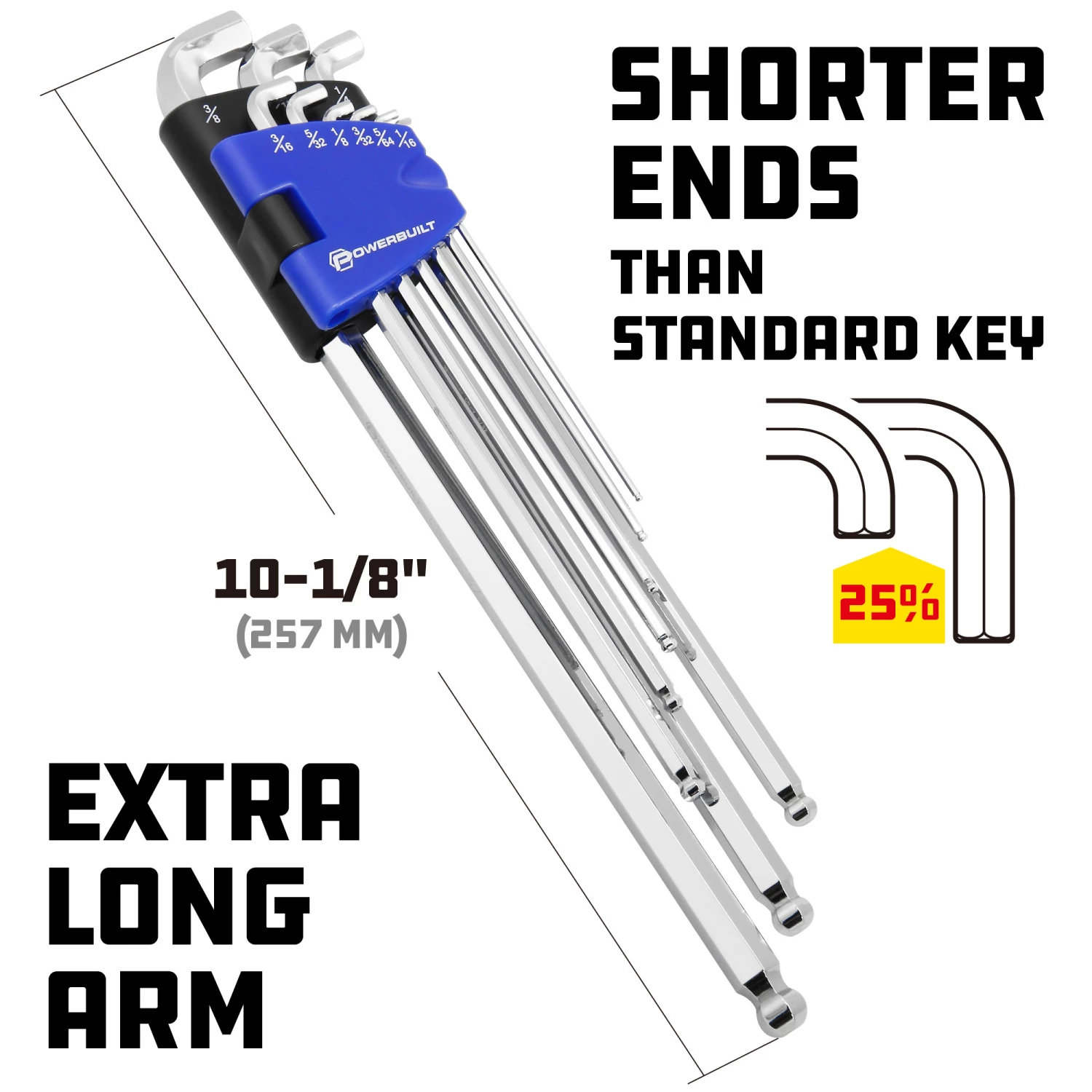 Best Sale ๐ Powerbuilt 9 Piece SAE Stubby Long Arm Ball End Hex Key ๐ง Wrench Set - 240099 ๐งจ - Image 3