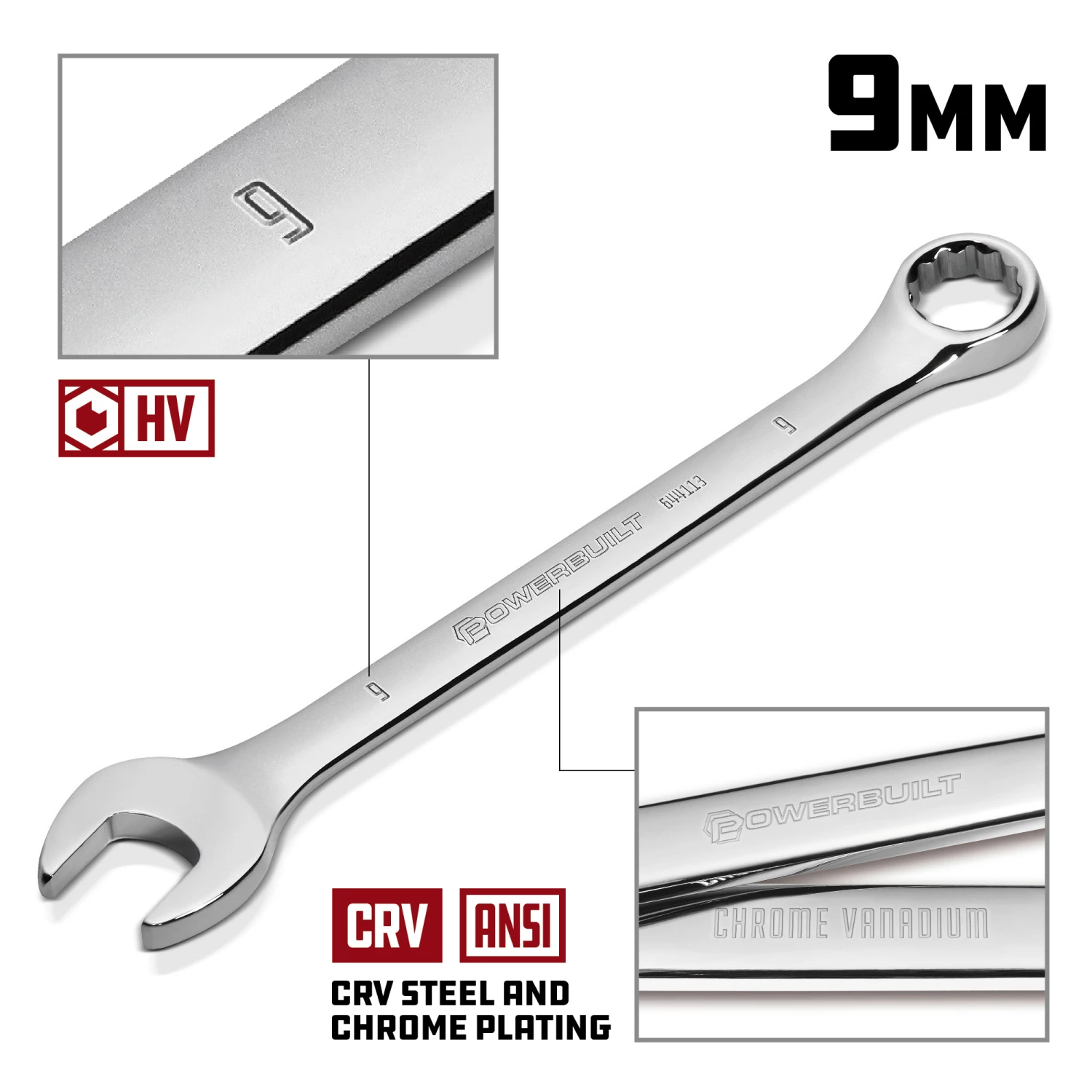 Promo ❤️ Powerbuilt 9 MM Fully Polished Metric Combination 🔧 Wrench - 644113 ❤️ - Image 2