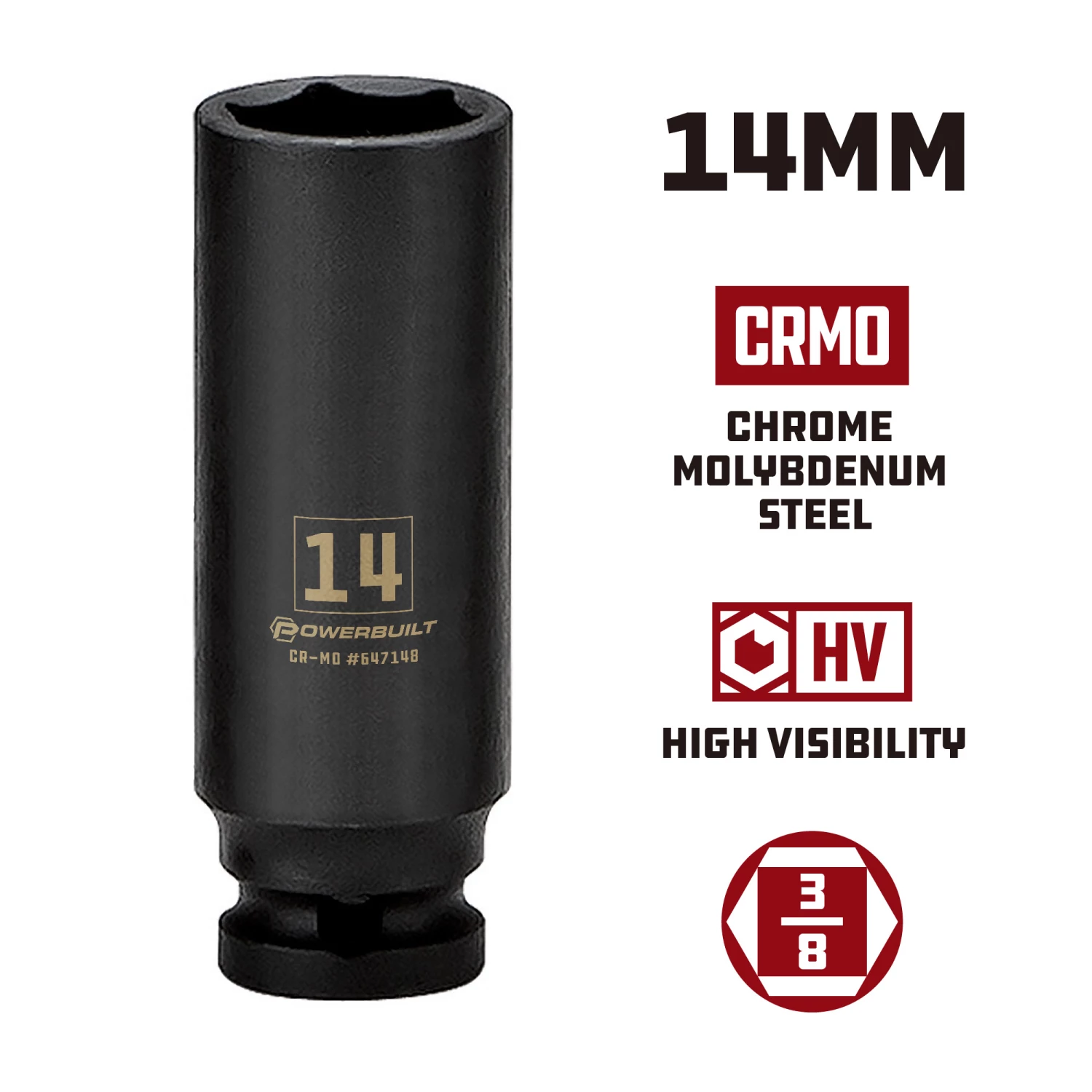 Best Pirce 😀 Powerbuilt 3/8 in. Drive x 14 mm 6 Point Deep Well Impact Socket - 647148 💯 - Image 5