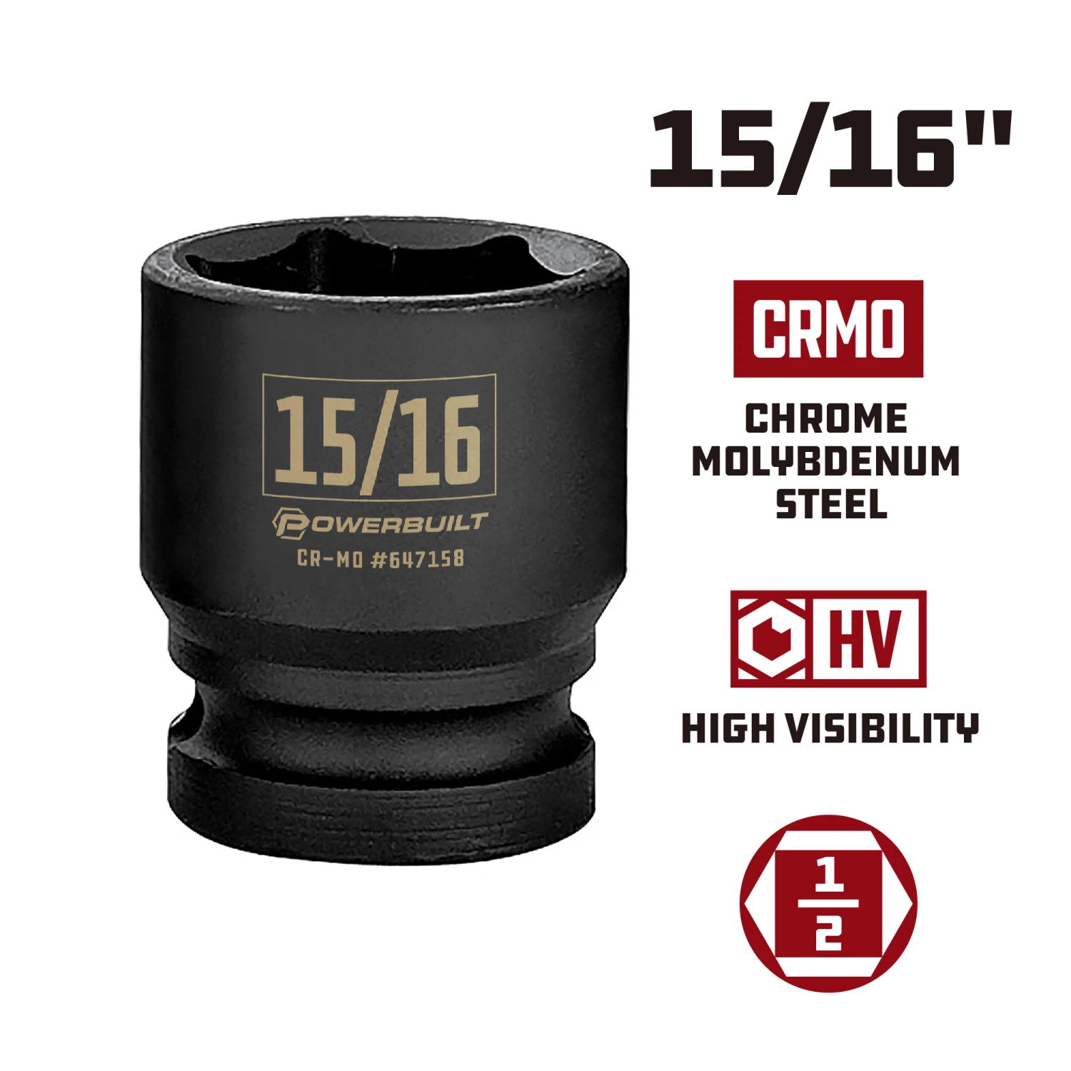 Buy 😉 Powerbuilt 1/2 Inch Drive x 15/16 Inch 6 Point Impact Socket - 647158 🎉 - Image 2