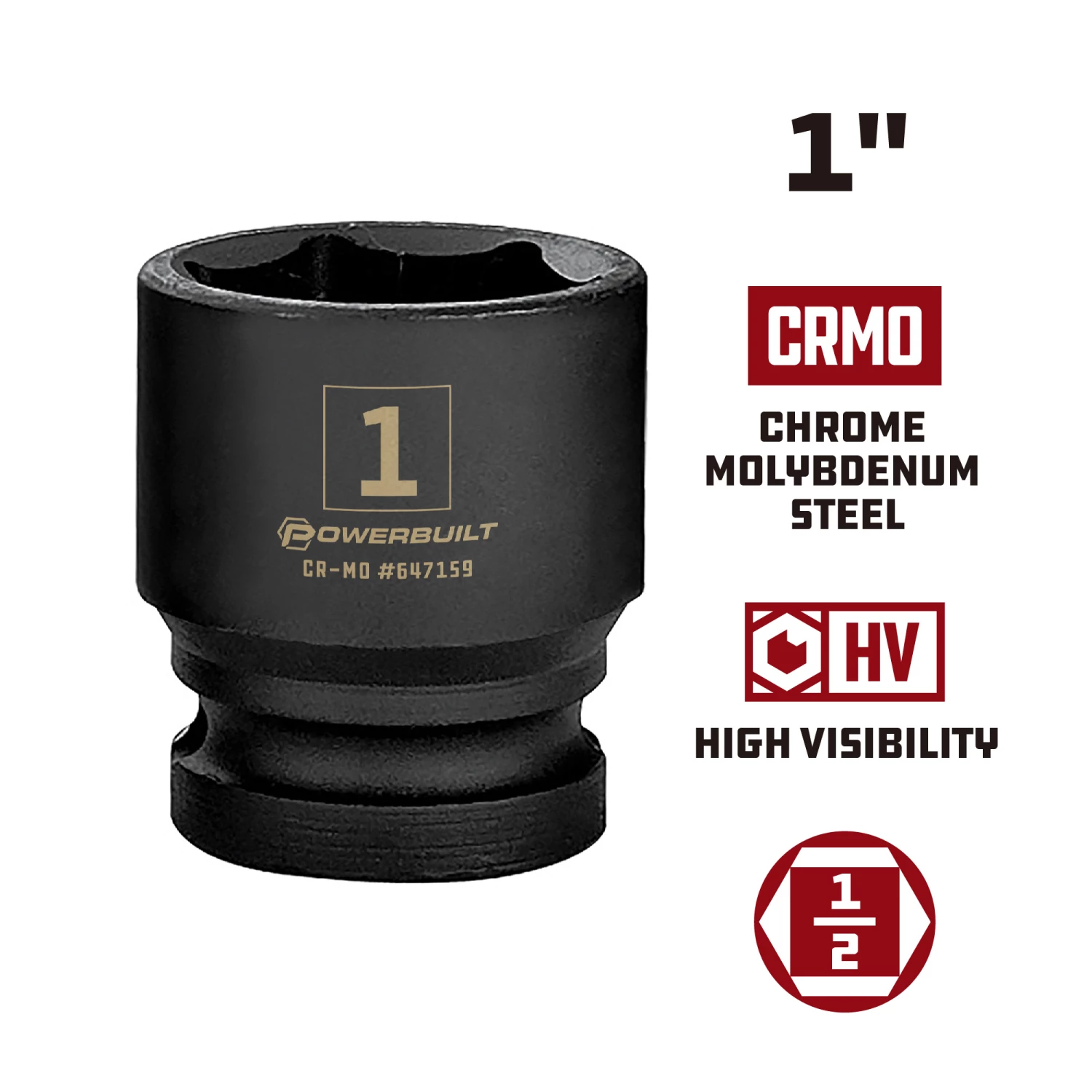 Outlet โญ Powerbuilt 1/2 Inch Drive x 1 Inch 6 Point Impact Socket - 647159 ๐ - Image 2