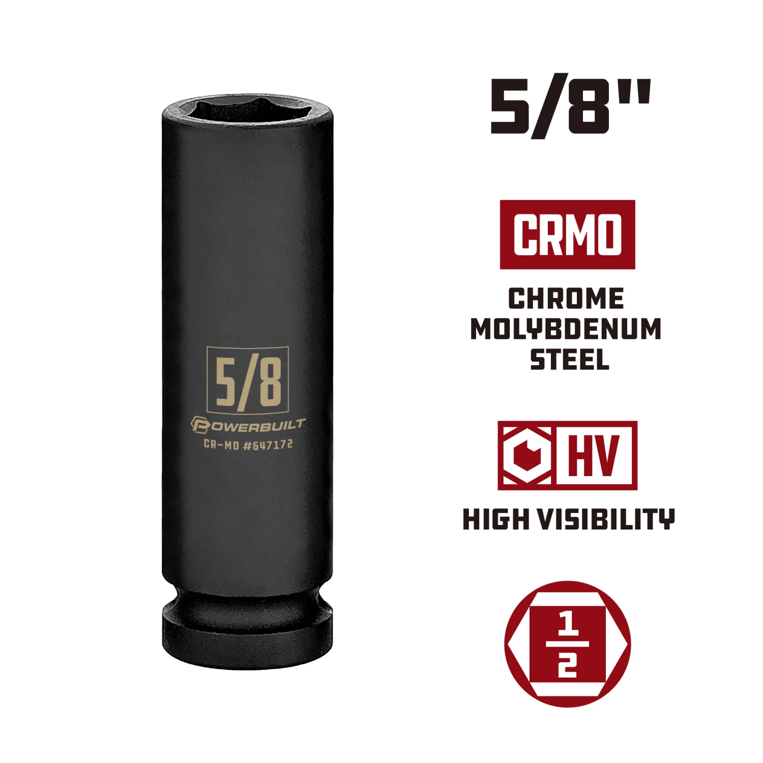 Coupon โ Powerbuilt 1/2 Inch Drive x 5/8 Inch 6 Point Deep Impact Socket - 647172 โ๏ธ - Image 3