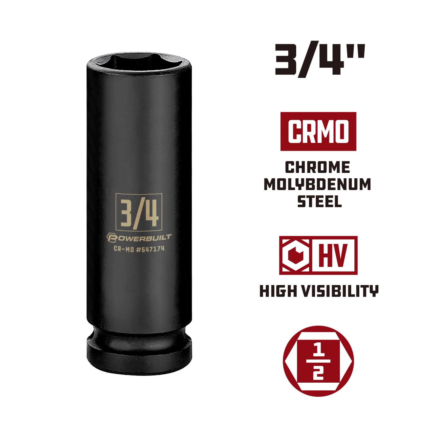 Buy 😀 Powerbuilt 1/2 Inch Drive x 3/4 Inch 6 Point Deep Impact Socket - 647174 👏 - Image 3