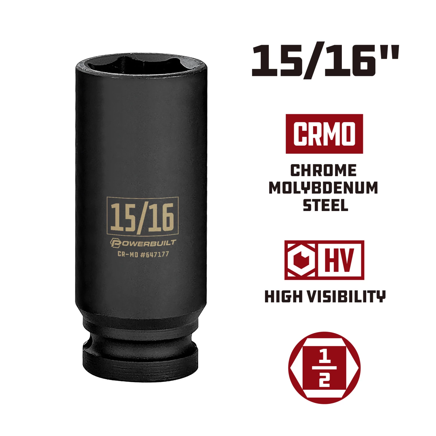 Budget 😉 Powerbuilt 1/2 Inch Drive x 15/16 Inch 6 Point Deep Impact Socket - 647177 🔥 - Image 3