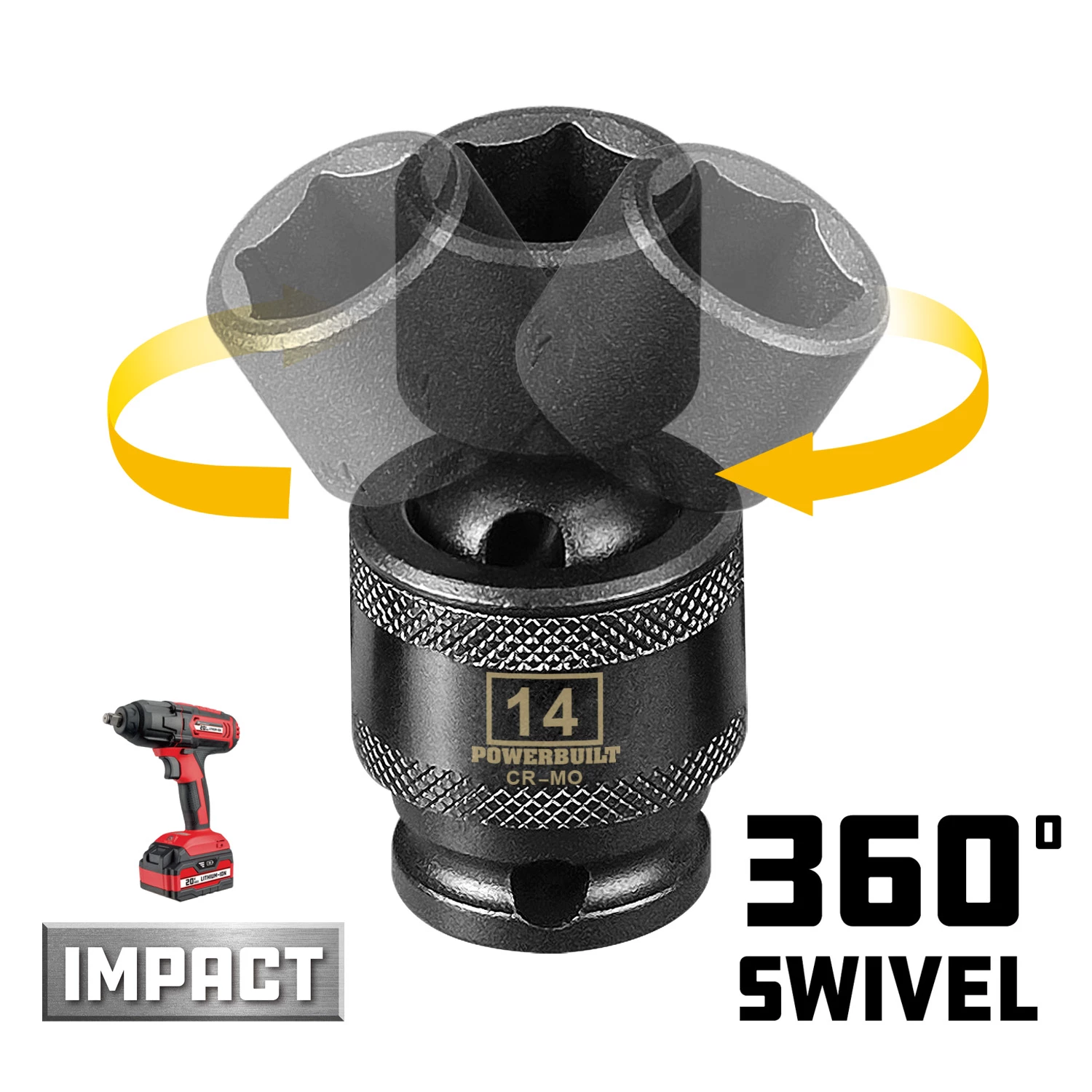 Outlet ✔️ Powerbuilt 3/8" Drive 6 Pt. Metric Universal Impact Socket 14mm - 647226 ✨ - Image 3