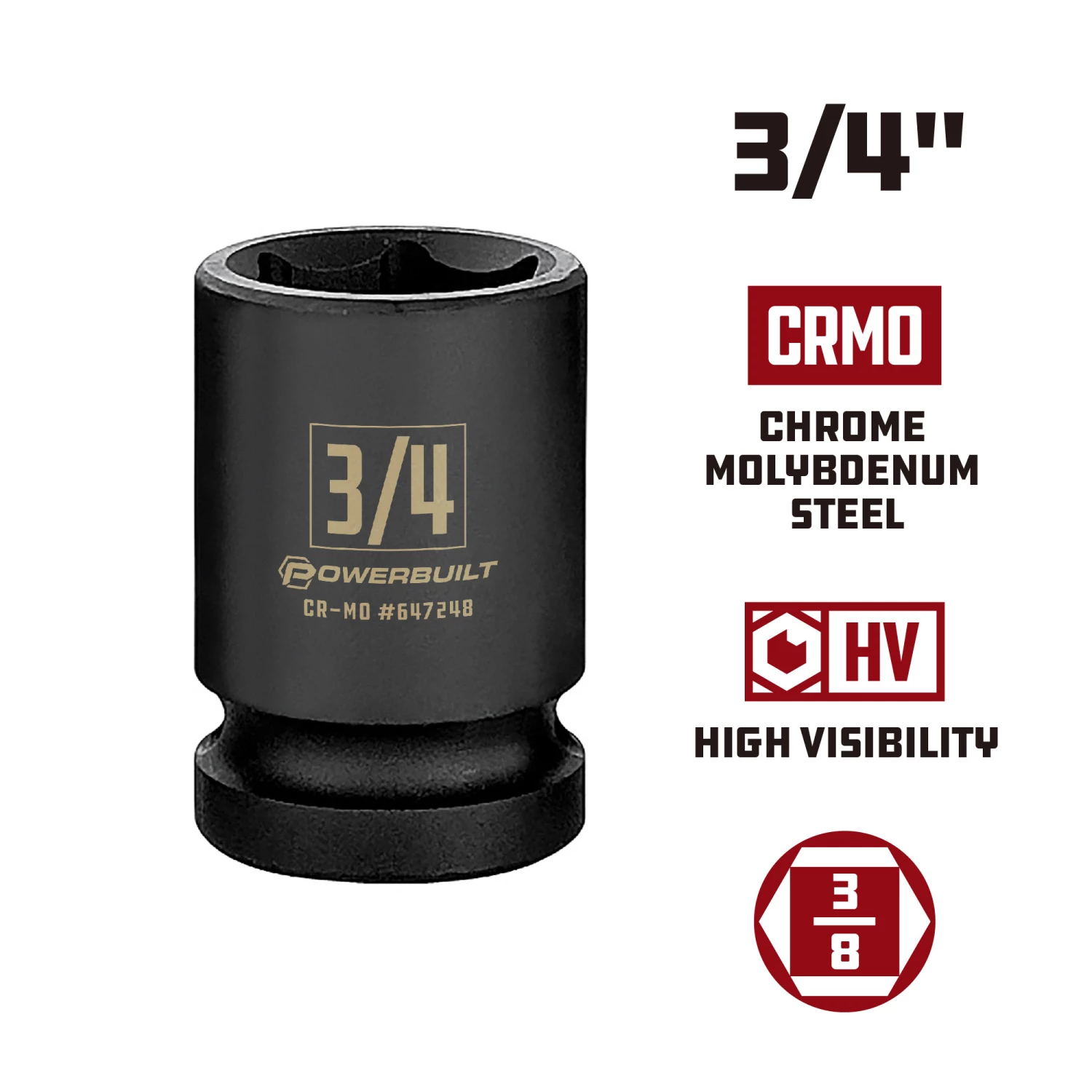 Best Pirce ๐งจ Powerbuilt 3/8 in. Drive x 3/4 in. 6 Point Impact Socket - 647248 ๐ - Image 3