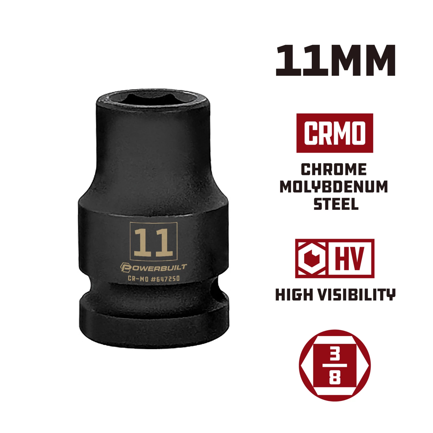 Best Sale π Powerbuilt 3/8 in. Drive x 11 mm 6 Point Impact Socket 11mm - 647250 π - Image 5
