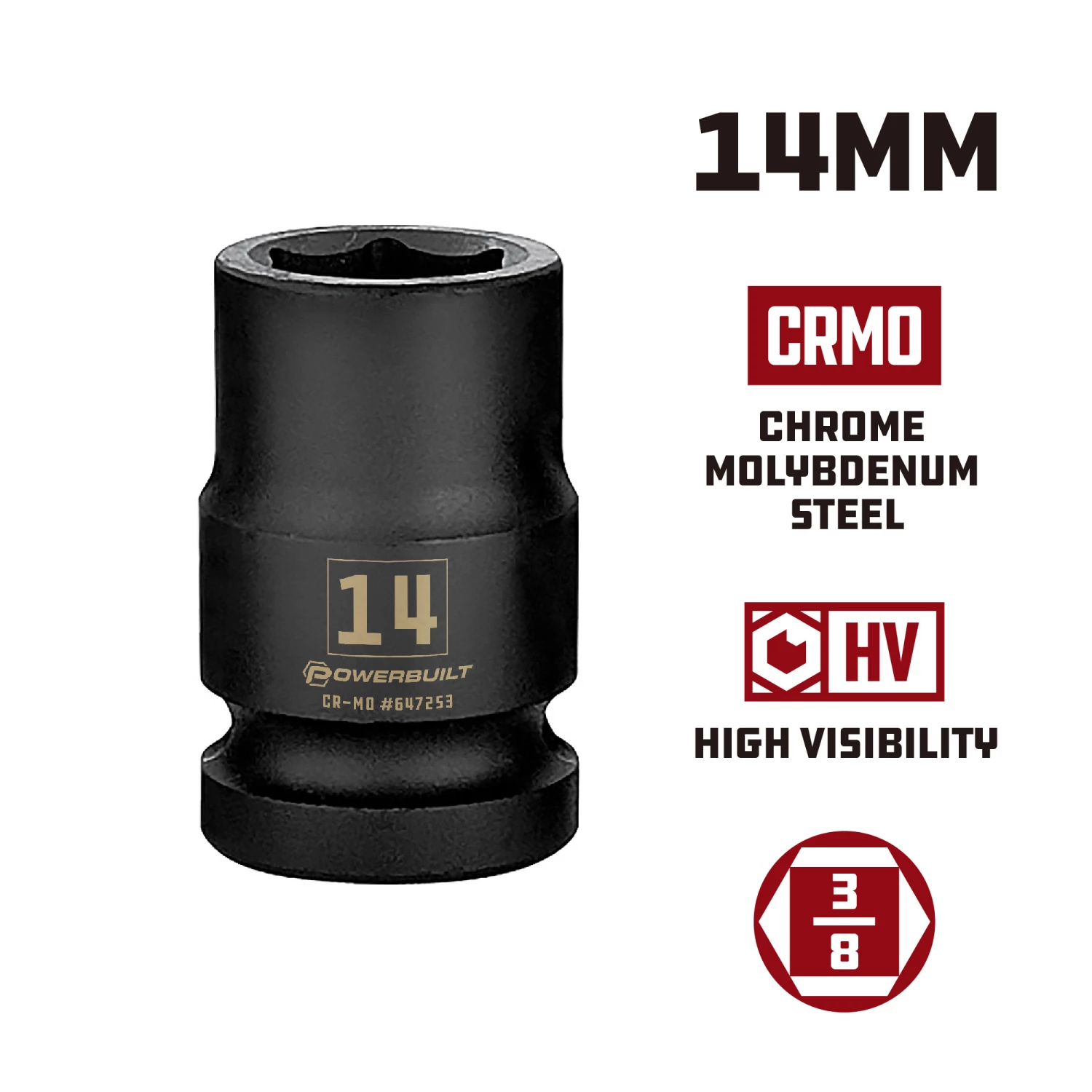 Cheapest 🛒 Powerbuilt 3/8 in. Drive x 14 mm 6 Point Impact Socket - 647253 🔔 - Image 5