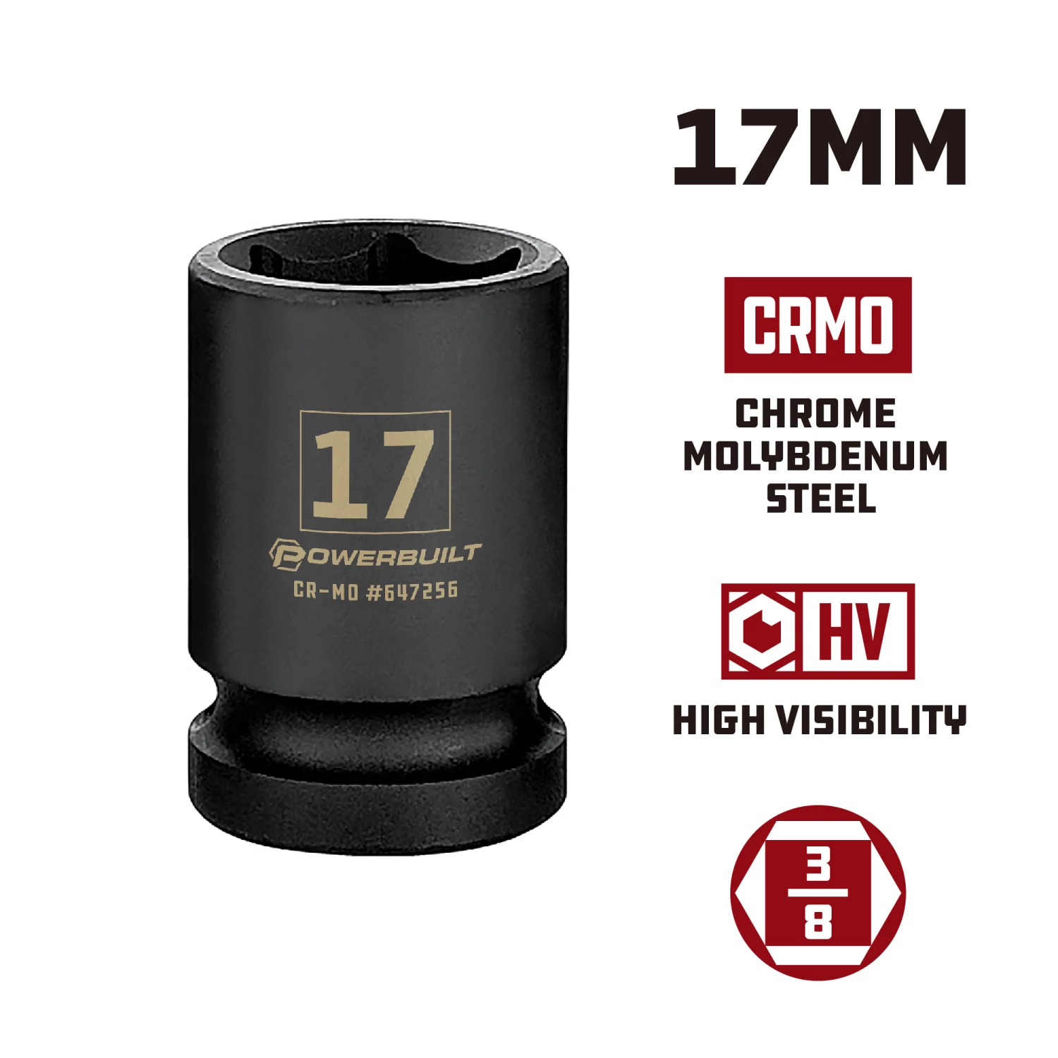 Flash Sale 🥰 Powerbuilt 3/8 in. Drive x 17 mm 6 Point Impact Socket - 647256 ⭐ - Image 5