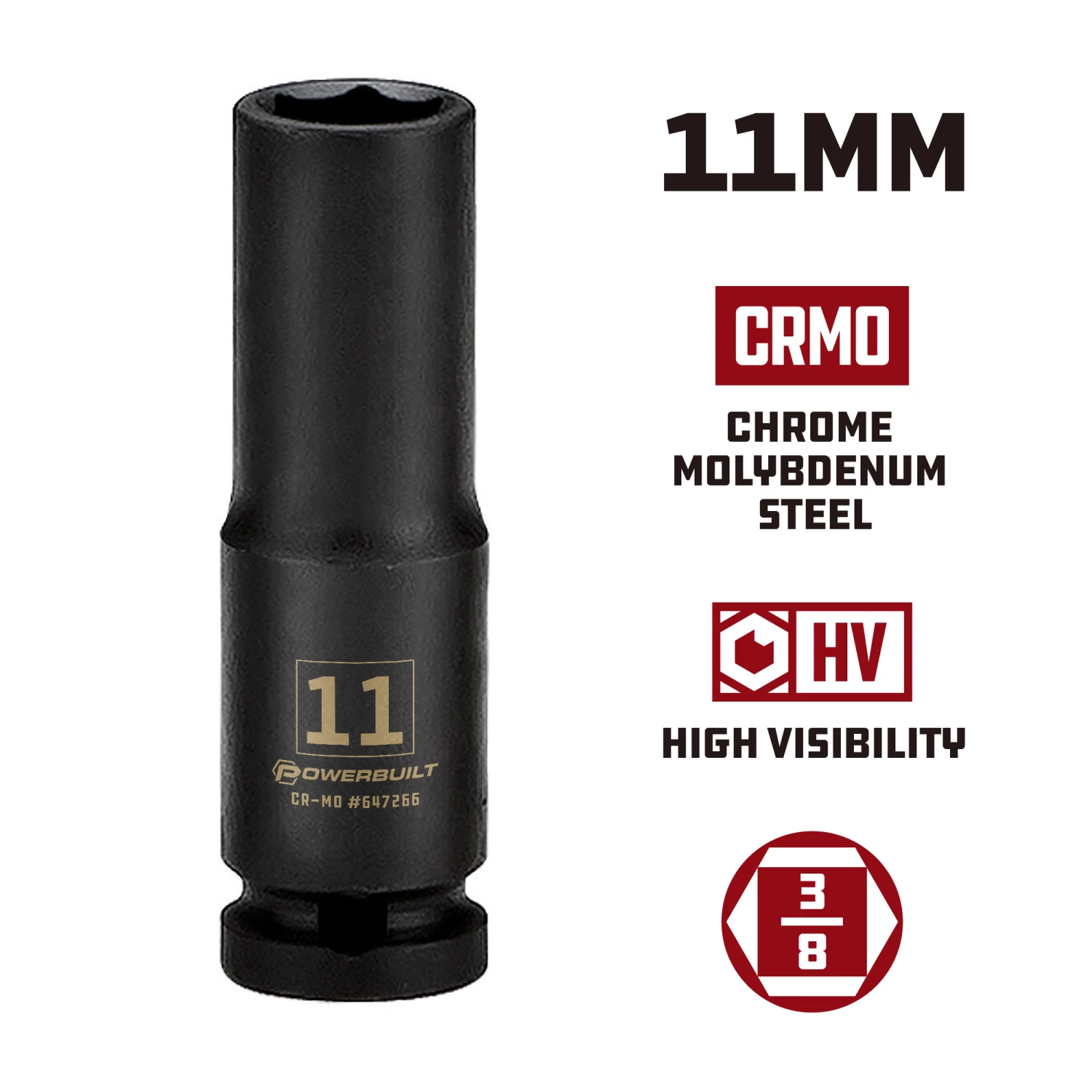 Best Pirce 👍 Powerbuilt 3/8 in. Drive x 11 mm 6 Point Deep Well Impact Socket - 647266 🥰 - Image 5
