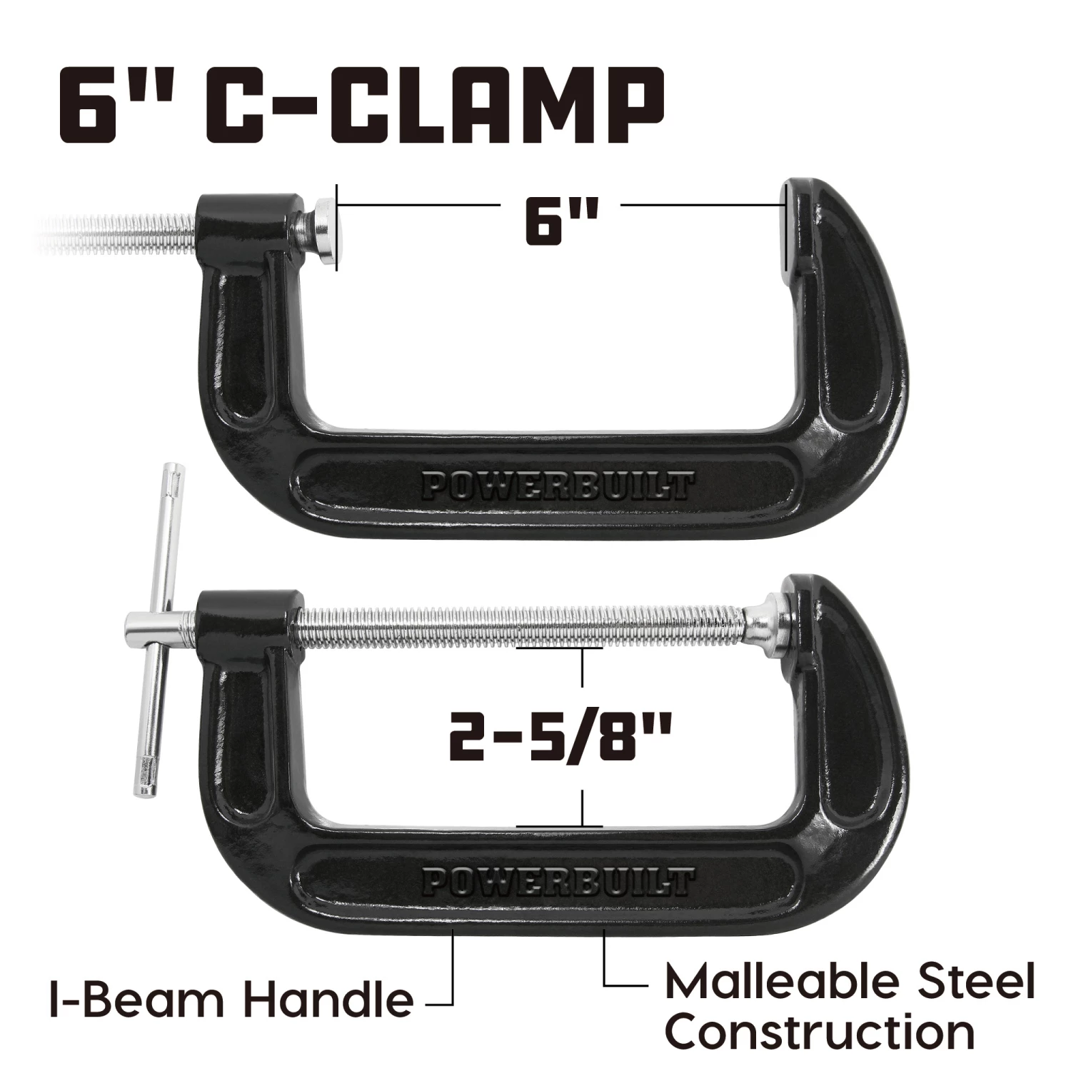 Wholesale 😍 Powerbuilt Heavy Duty 6 in. C-Clamp, Malleable Iron - 648641 🔔 - Image 2
