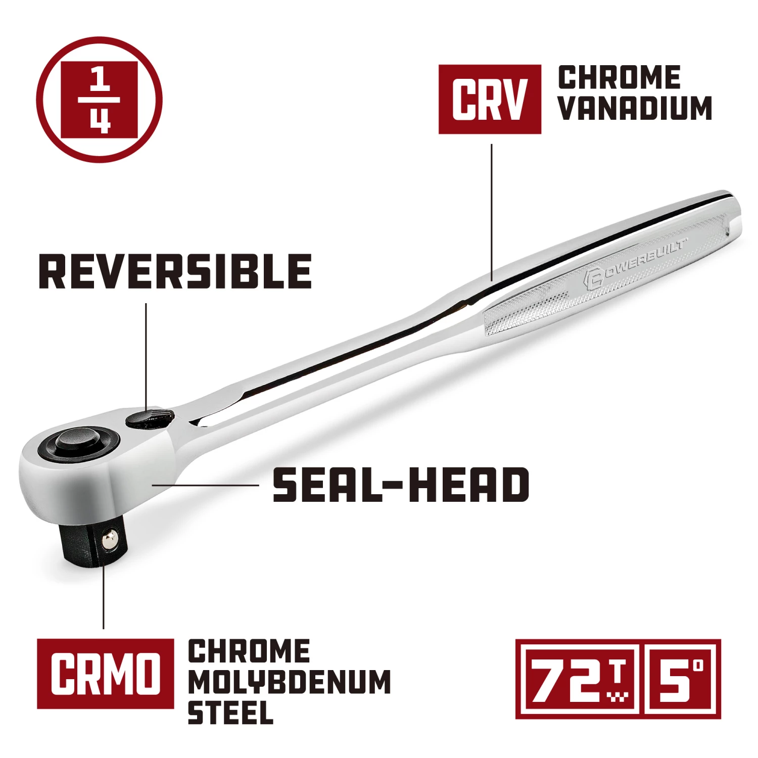 Wholesale 🔔 Powerbuilt 1/4 Inch Drive 72 Tooth Pro Tech Ratchet with Contour Handle - 649968 ✔️ - Image 5