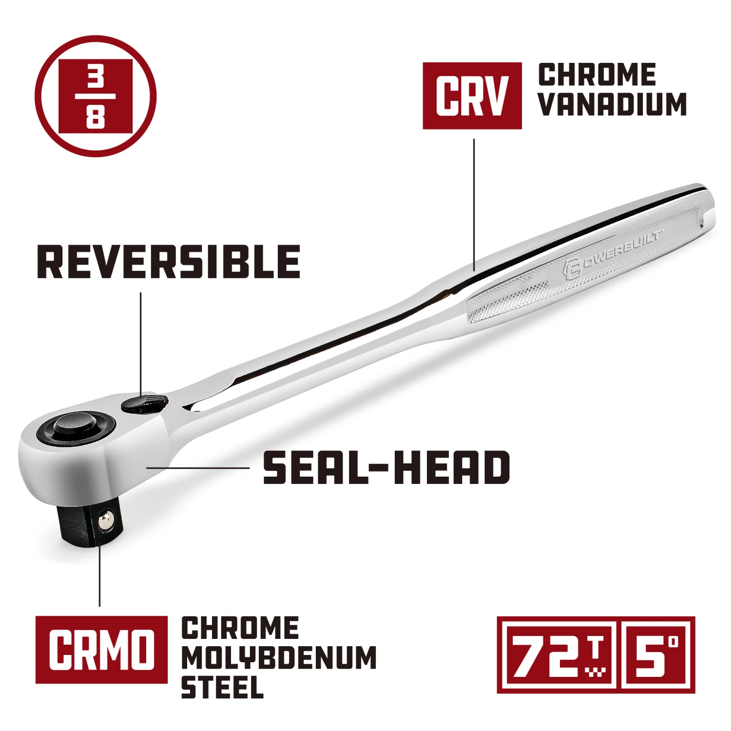 Outlet 🎁 Powerbuilt 3/8 Inch Drive 72 Tooth Pro Tech Ratchet with Contour Handle - 649969 🤩 - Image 4