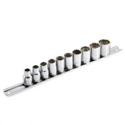 Outlet ⭐ Powerbuilt 10 Pc. 3/8 in. Drive Metri Socket Set, Socket Rail - 940177 🤩