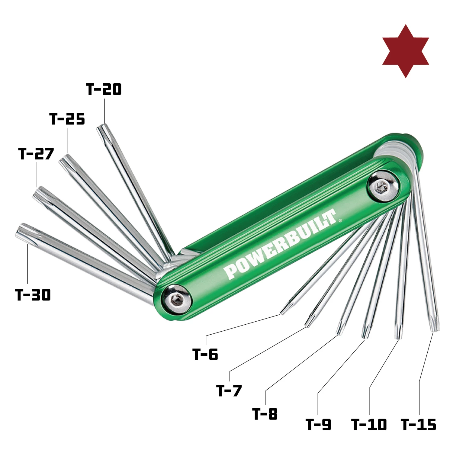 Budget ๐ Powerbuilt 10 Pc. Aluminum Folding Star Hex Key, T6 to T30 - 940786 โ๏ธ - Image 2