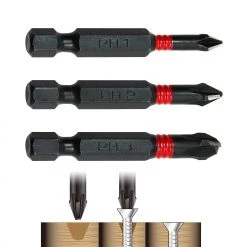 Wholesale 👍 Powerbuilt 3 Piece Phillips Torsion Impact Screwdriver Countersink Bit Set - 941457 ✔️