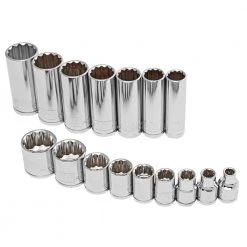 Coupon ⭐ Powerbuilt 16 Piece 3/8" Dr. SAE Socket Set 12 pt. Deep and Standard - 941539 🔥